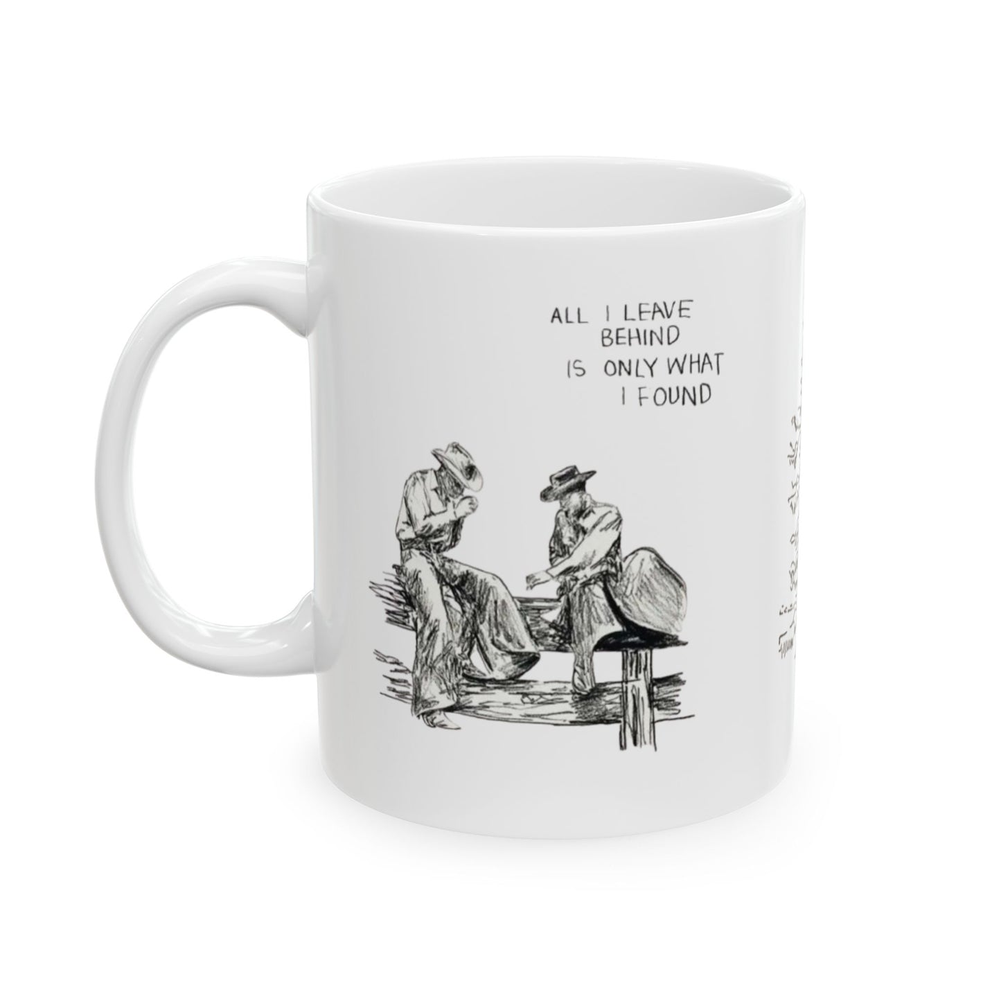 Mountain Sketch Ceramic Mug — Hand-Drawn Pines & Peaks Coffee Cup